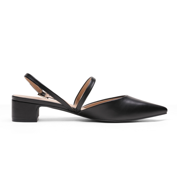 Closed Toe Chunky Slingback Pumps - BLACK PU - 2